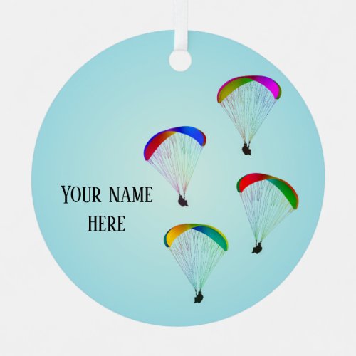 Colourful Paragliders against sky _ personalize Metal Ornament