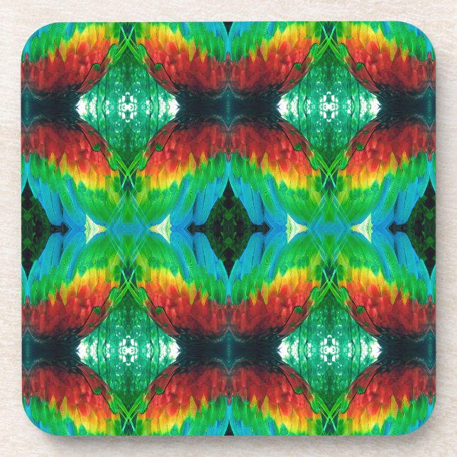 Colourful Parrot feathers pattern Beverage Coaster (Front)