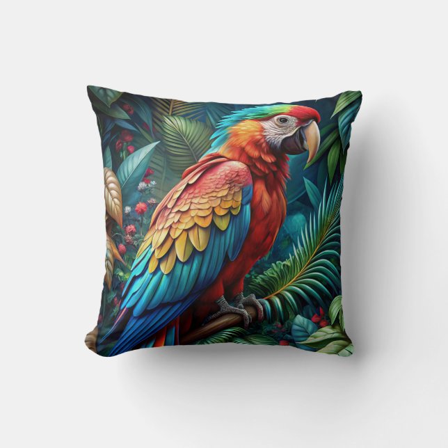 Colourful Parrot Throw Pillow (Front)