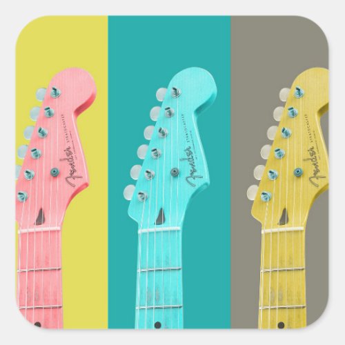 Colourful pastel guitar girl music square sticker