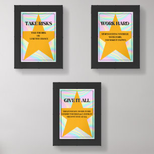 colourful pastel holographic affirmation posters wall art sets