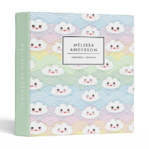 Colourful Pastel Kawaii Clouds Pattern 3 Ring Binder