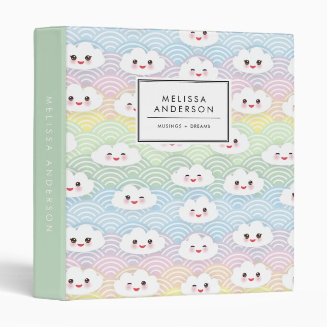 Colourful Pastel Kawaii Clouds Pattern 3 Ring Binder (Front/Spine)