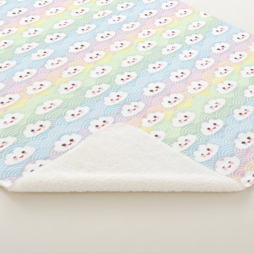 Colourful Pastel Waves Kawaii Emoji Clouds Pattern Sherpa Blanket