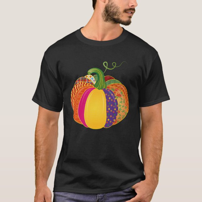 Colourful patchwork pumpkin with different pattern T-Shirt (Front)