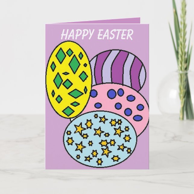 Colourful Patterned Eggs  Easter Holiday Card (Front)