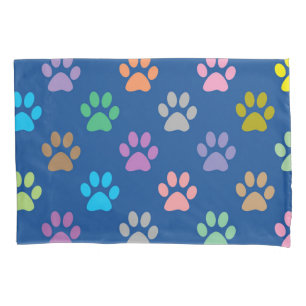 Colourful paw prints pattern pillow case