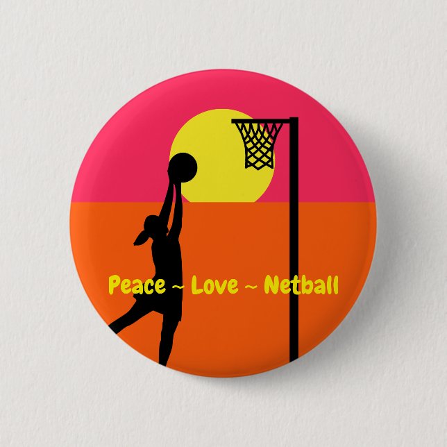 Colourful Peace Love Netball Button (Front)