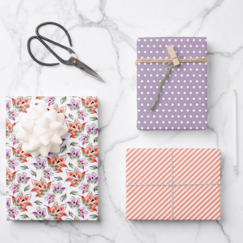Colourful Peach Orange Violet Purple White Pattern Wrapping Paper Sheets