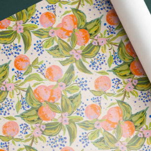 Colourful peaches with flowers wrapping paper