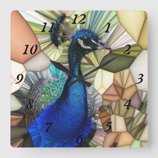 Colourful Peacock Mosaic Clock (Front)