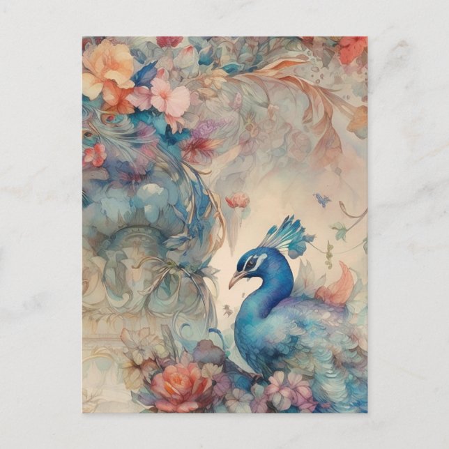 Colourful Peacock Postcard (Front)
