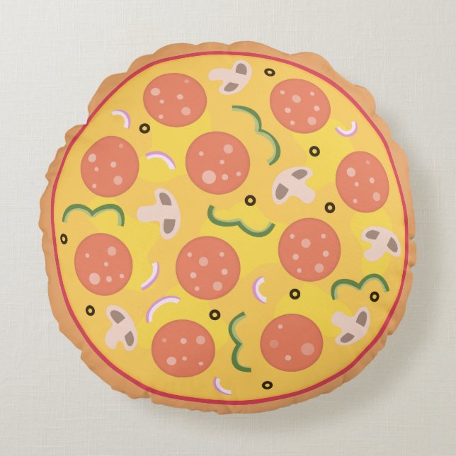 Colourful Pepperoni Pizza Lovers Round Pillow (Front)