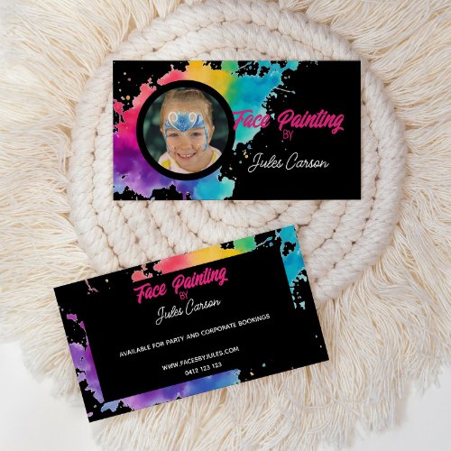 Colourful Photo Face Painter Black Background Business Card