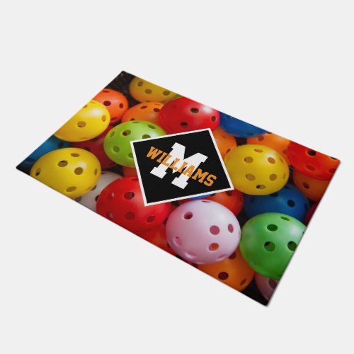  Colourful pickleballs custom initial Doormat