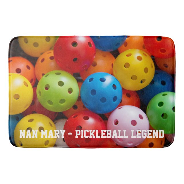  Colourful pickleballs, custom text Bath Mat (Front)