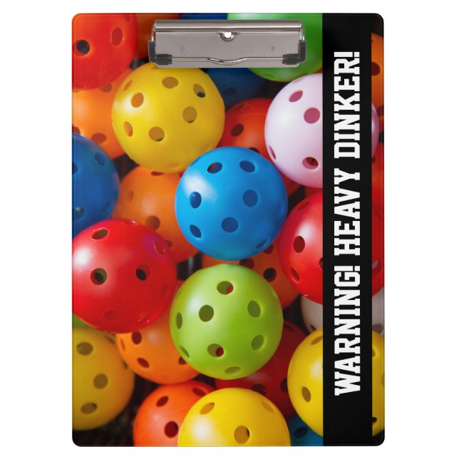  Colourful pickleballs, custom text Clipboard (Front)