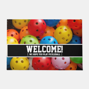 Colourful pickleballs, custom text Doormat