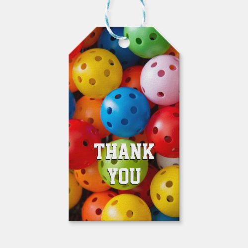 Colourful pickleballs custom text  gift tags