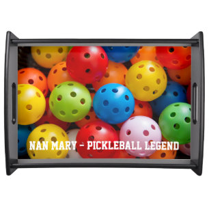  Colourful pickleballs, custom text  Serving Tray