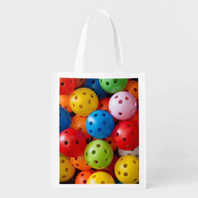 Colourful pickleballs grocery bag (Front)