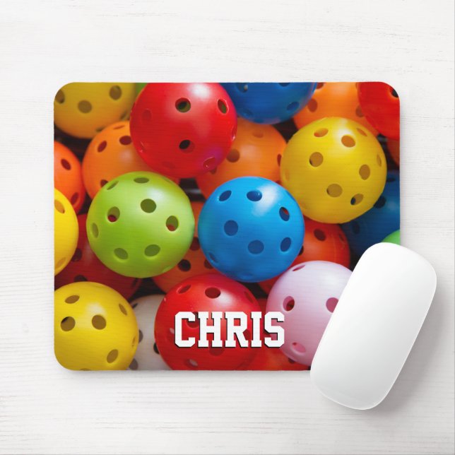 Colourful pickleballs mouse pad (With Mouse)