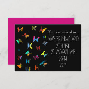 Colourful pink butterfly girl's birthday party inv invitation