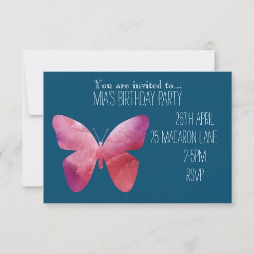 Colourful pink butterfly girls birthday party invitation