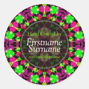 Colourful Pink Green Handcrafted by Label Sticker