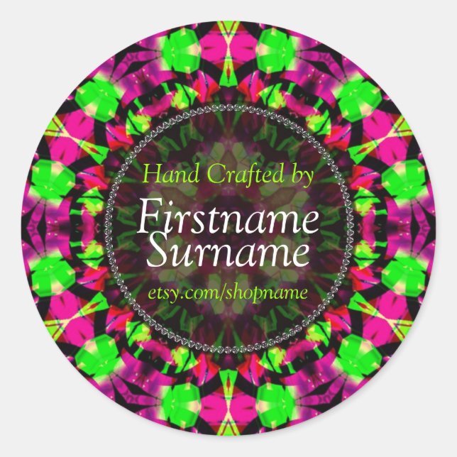 Colourful Pink Green Handcrafted by Label Sticker (Front)
