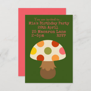 Colourful pink mushrooms girl's birthday party in invitation