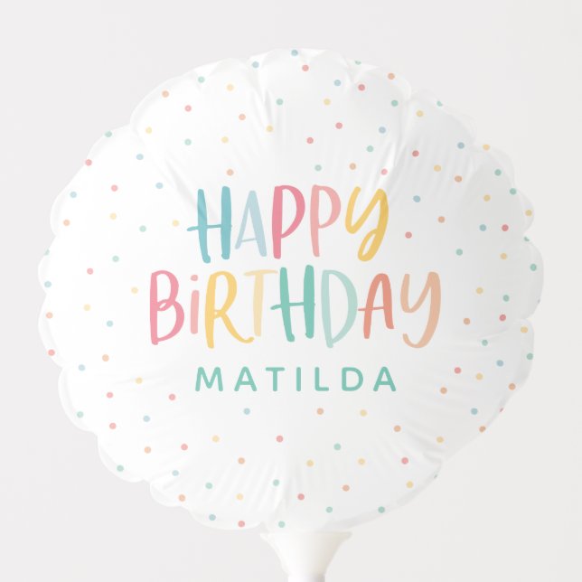 Colourful polka dot rainbow birthday party balloon (Front)