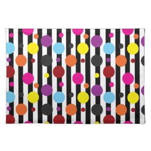 Colourful Polka Dots Black White Stripes Design Cloth Placemat