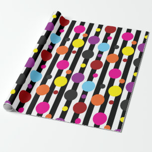 Colourful Polka Dots Black White Stripes Design Wrapping Paper