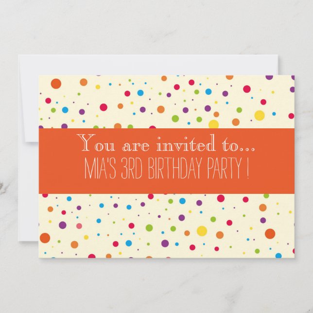 Colourful polka dots kid's birthday party invitation (Front)