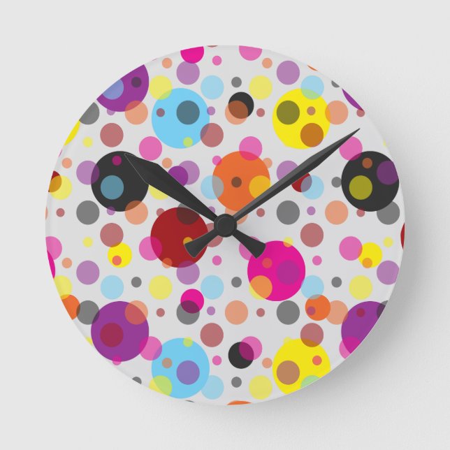 Colourful Polka Dots Round Clock (Front)