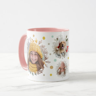Colourful Polka Dots & Snowflake Christmas Photos Mug