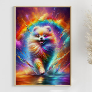 Colourful Pomeranian Rainbow Splatter Art Custom Poster