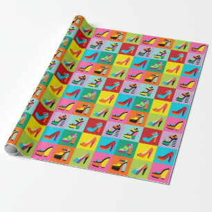 Colourful pop art feminine shoes wrapping paper