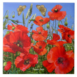 Colourful Poppy Field Ceramic Tile