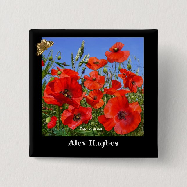 Colourful Poppy Field Custom Name Button (Front)