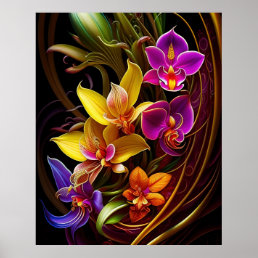 Colourful Psychedelic Abstract Flower Artwork Poster
