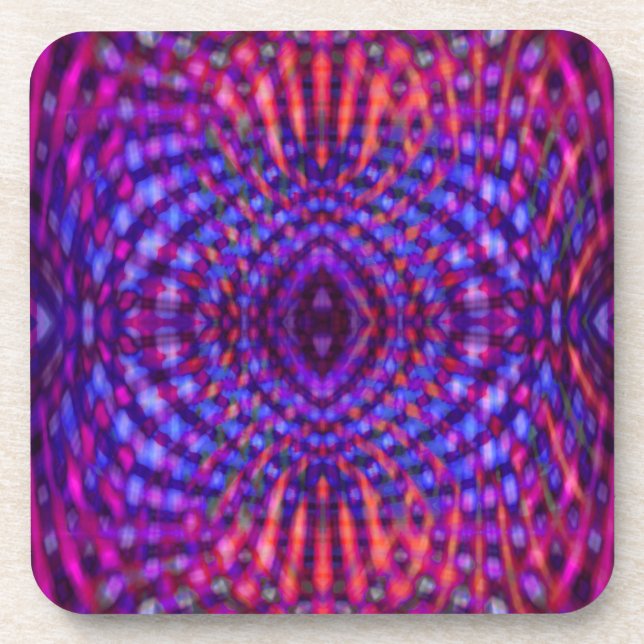 Colourful psychedelic pattern beverage coaster (Front)
