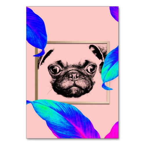 Colourful Pug Dog Gift Funny Dog For Birthday  Table Number