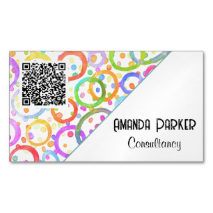 Colourful QR Code Watercolour Modern Simple Business Card Magnet