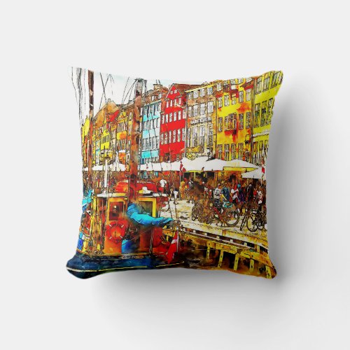 Colourful Quayside Throw Pillow