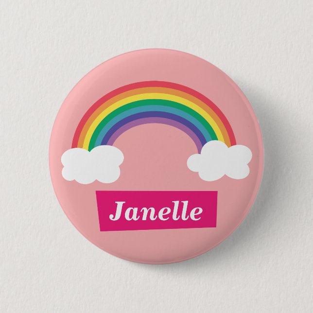 Colourful Rainbow and clouds, for Little Girls Button (Front)