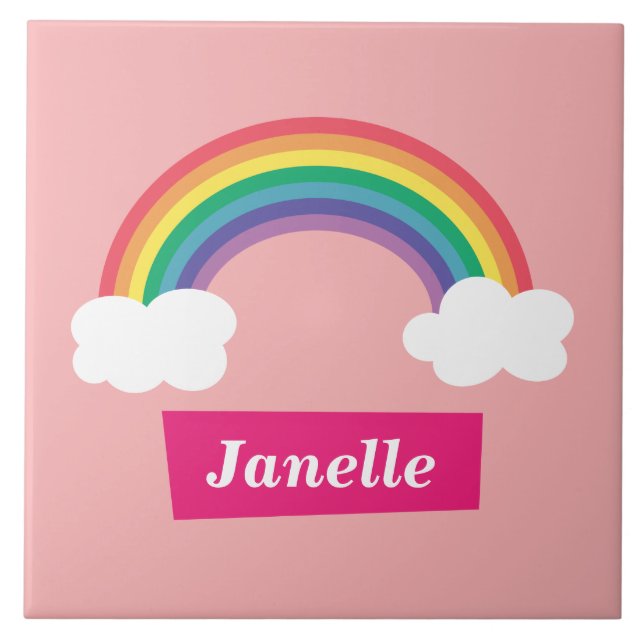 Colourful Rainbow and clouds, for Little Girls Ceramic Tile (Front)