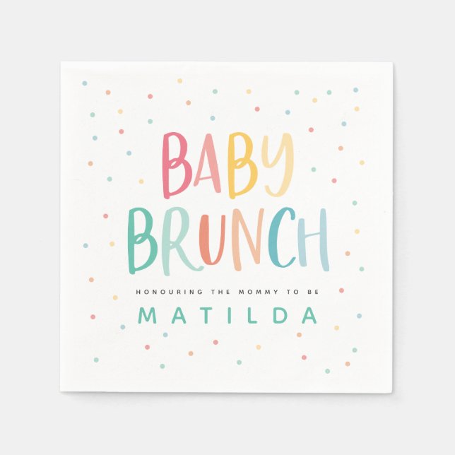Colourful rainbow baby brunch invitation napkins (Front)