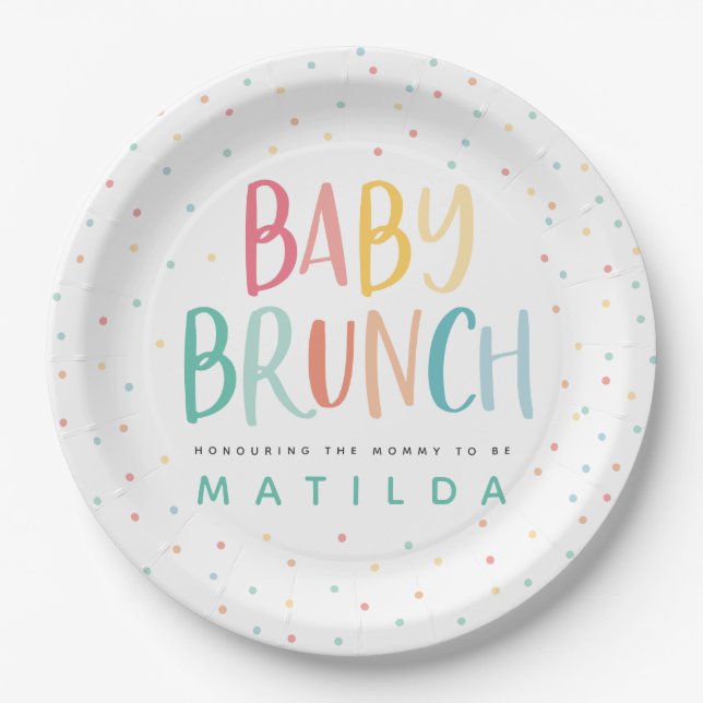 Colourful rainbow baby brunch paper plates (Front)